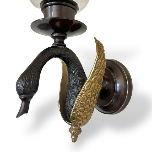 Brass Swan Wall Candle Sconce with Storm Glass 17" - Picture 4 of 16
